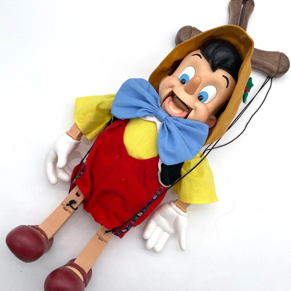 Disney Pinocchio Marionette Puppet Vintage Red Yellow Good Moving Mouth